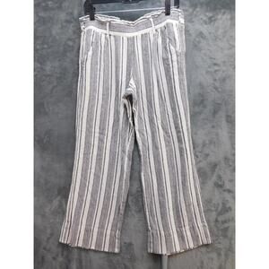 Jolt Pants Womens L White Cropped Wide-Leg Linen Rayon Striped Pull On Casual